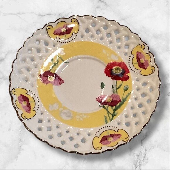 Grace Teaware Poppy Floral Cup & Lattice Saucer Set With Salad Plate 3pc Set - Picture 8 of 16